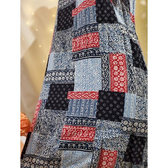 Villiager Sport Liz Claiborne VTG Y2K Patchwork Bandana Dress Womens Size LP - Picture 6 of 11